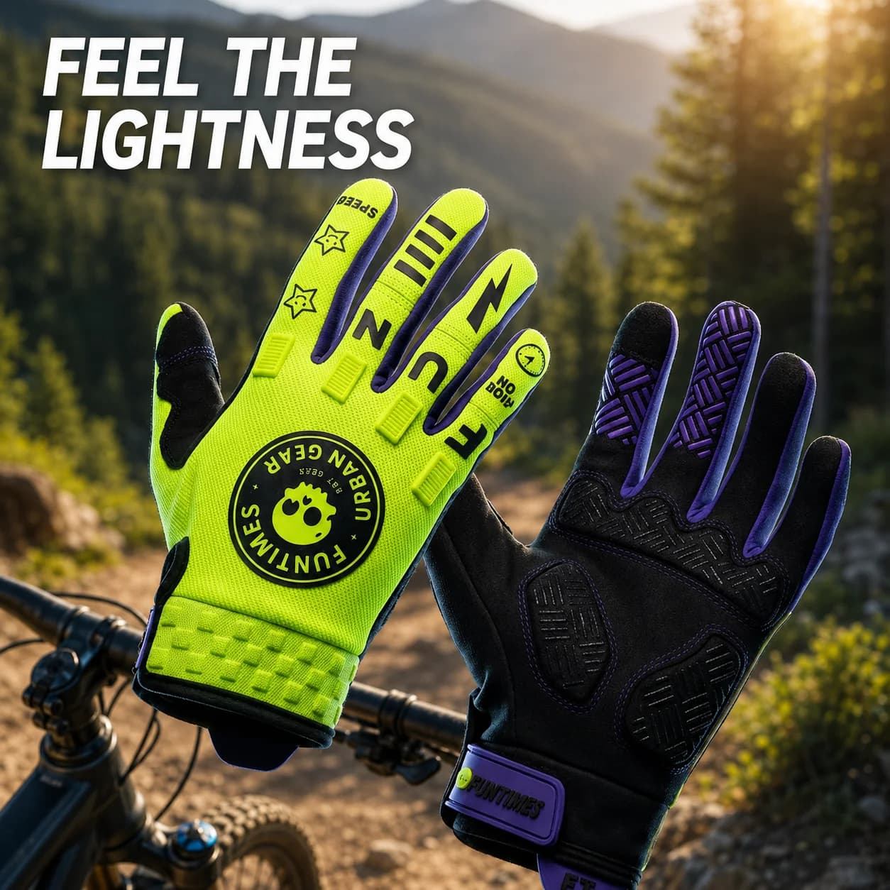 Full Finger Cycling Gloves Fluorescent Green Touchscreen Anti-Slip Breathable Bike Gloves for Men MTB Riding