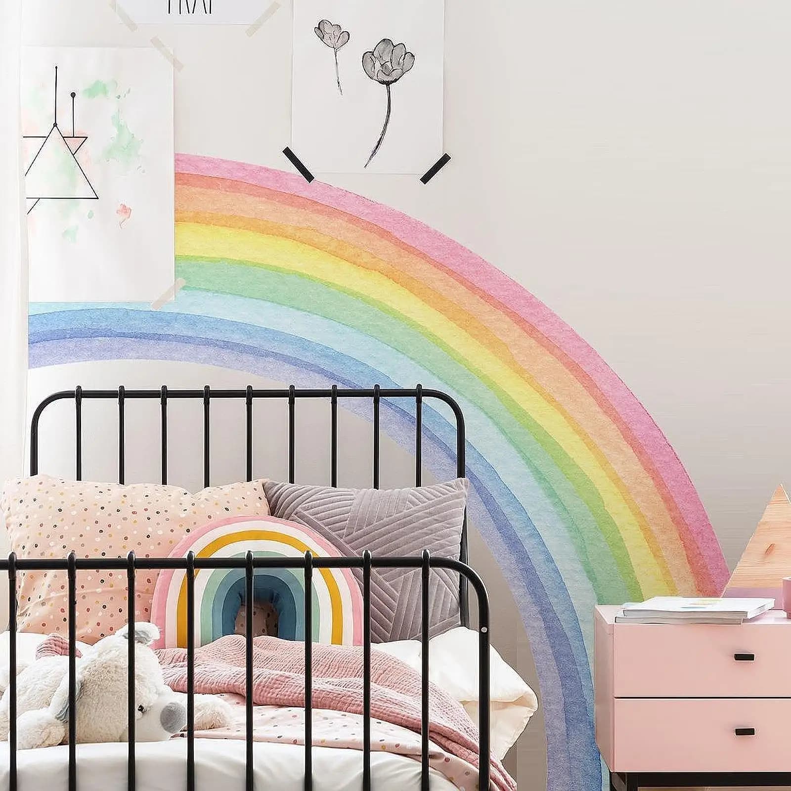 DIY Watercolor Rainbow Wall Sticker Mural Set 163x142cm Peel and Stick for Daycare Center Accessory Versatile Lightweight