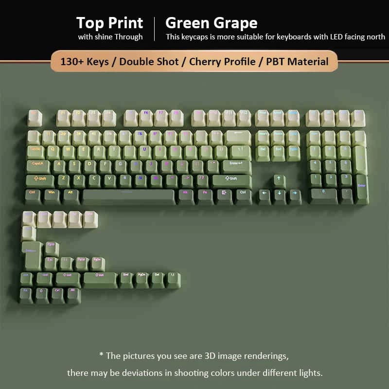 Copritasti PBT Double Shot Green Grape 130 tasti Copritasti retroilluminati RGB con illuminazione superiore Profilo Cherry per interruttori MX Tastiera meccanica da gioco