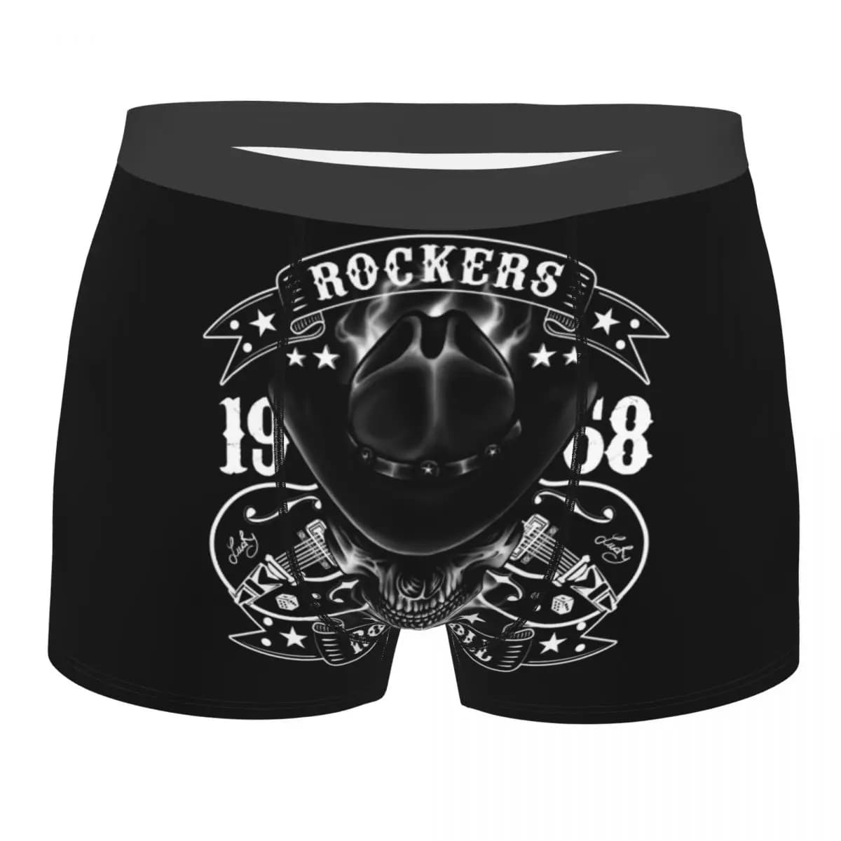 Boxer da Uomo Elasticizzati Personalizzati con Motivo Rockabilly Skull 1968 Rock N Roll Guitars Bikers