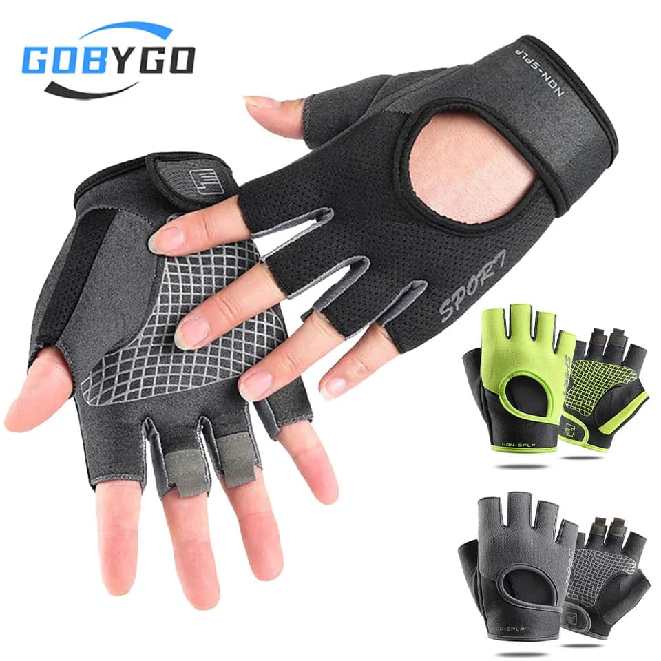 Summer Gym Gloves GOBYGO, light, half fingers, for weight lifting, cycling, horizontal bar, training equipment with handlebars, unisex