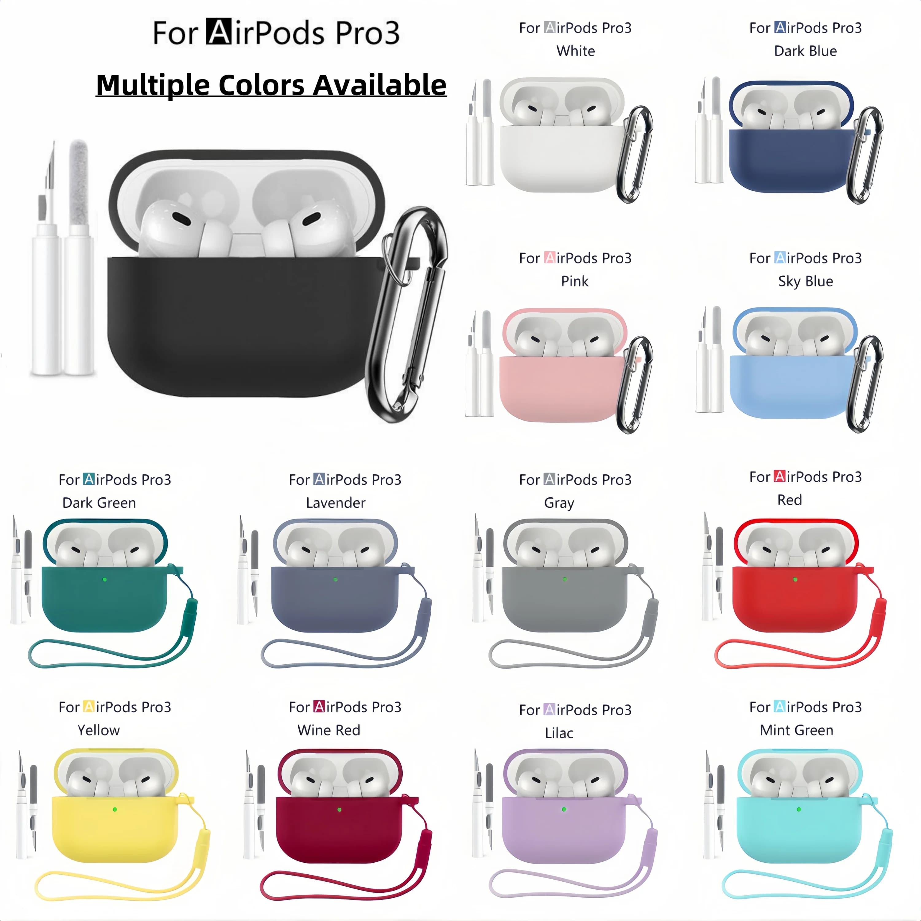 Nuovo 2025 Per Apple Airpods Pro 3 Custodia morbida in silicone Custodia protettiva completa con kit di pulizia e portachiavi per Airpods Pro 3 Custodia