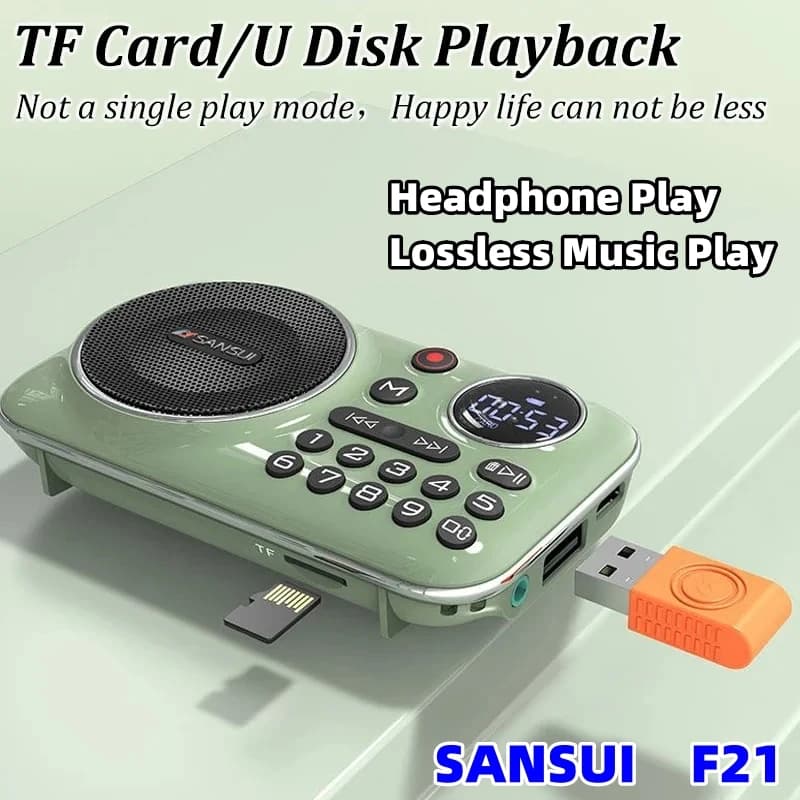 SANSUI F21 Walkman portatile multifunzionale da esterno Radio FM Altoparlante Bluetooth Lettore musicale MP3 Supporta cuffie di registrazione