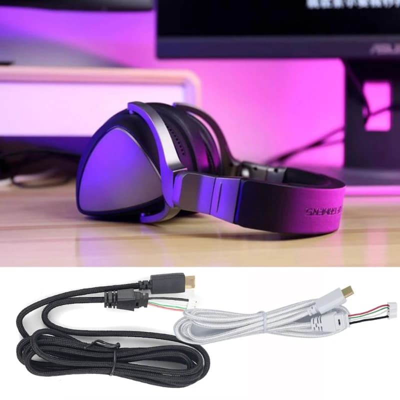 Headphone cable DIY spare cable for ASUS ROG Delta / Delta S USB-C, black / white