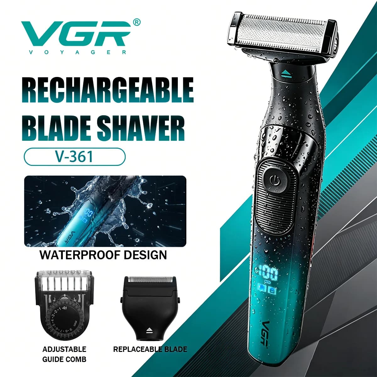 VGR Electric Razor Portable Razor Double Side Finishing Machine Shaving Machine LED Display Adjustbarba Travel Block V-361