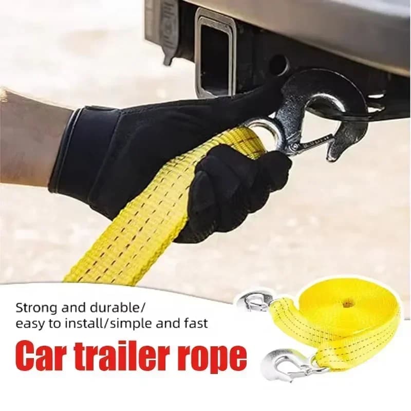 1 pcs 4M 5Ton Car Train Cable Pull Corda Belt with Hooks Self-guided Tourism Heavy Duty Rescue Corda Car Accessories