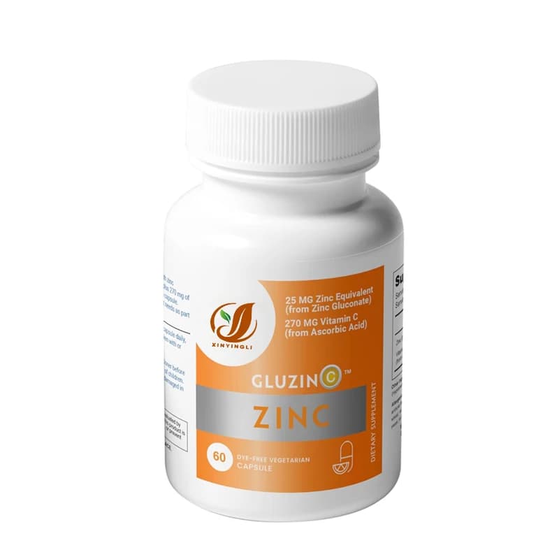 Zinc and vitamin C supplements, 25 mg of zinc gluconate + 270 mg of ascorbic acid, 60 vegetable capsules