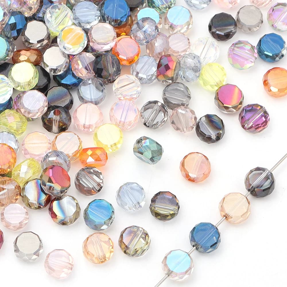 30pcs 8mm Flat Round Faceted Crystal Beads Colorful Glass Loose Spacer Bead For Jewelry Making DIY Necklace Bracelet Accessories