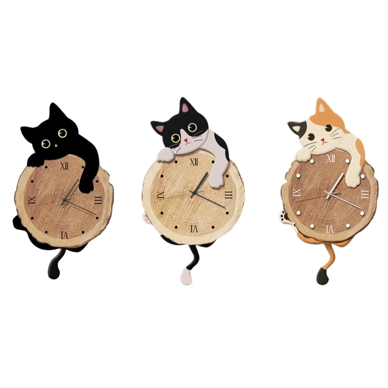 Cat Shaped Wall Clock, Modern and Elegant, With Eye Dropping Pendulum, Decorative for Office, Bedroom, Children's Room, Interior Furniture