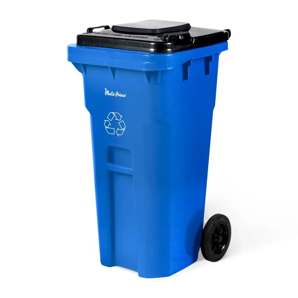 Contenitore per Riciclaggio da Esterno Resistente da 32 Galloni con Coperchio, Ruote e Colore Blu per la Gestione dei Rifiuti in Vari Ambienti