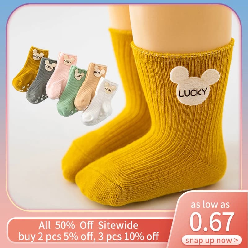 Cartoon Bear Baby Socks primavera autunno Warm Toddler Knit Sock tinta unita cotone assorbimento del sudore traspirante Sokken calzini appena nati