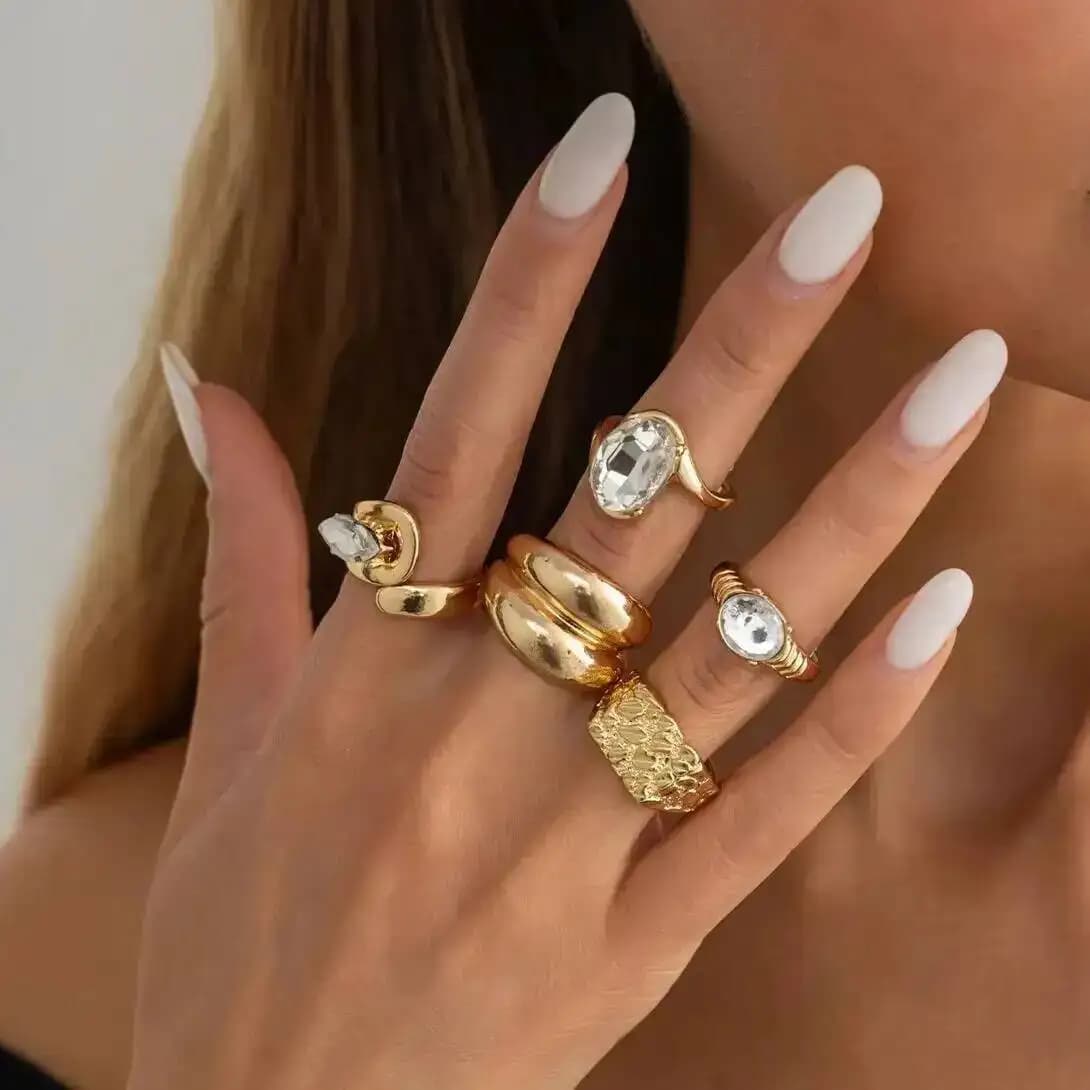 Ingemark 5Pcs/Set Creative Exquisite Acrylic Rhinestone Rings Women Elegant Stackable Finger Ring Couple 2026 New Charm Jewelry