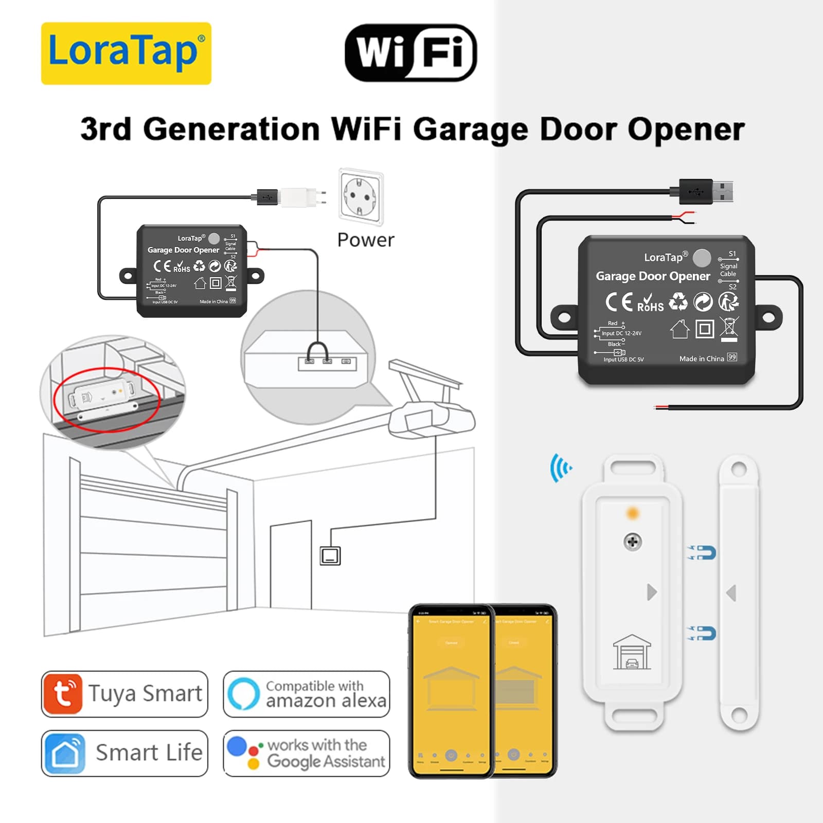 LoraTap Porta Del Garage Sensore Senza Fili Apri Interruttore Controller di Controllo Remoto Tuya Vita Intelligente Google Casa Alexa Voice