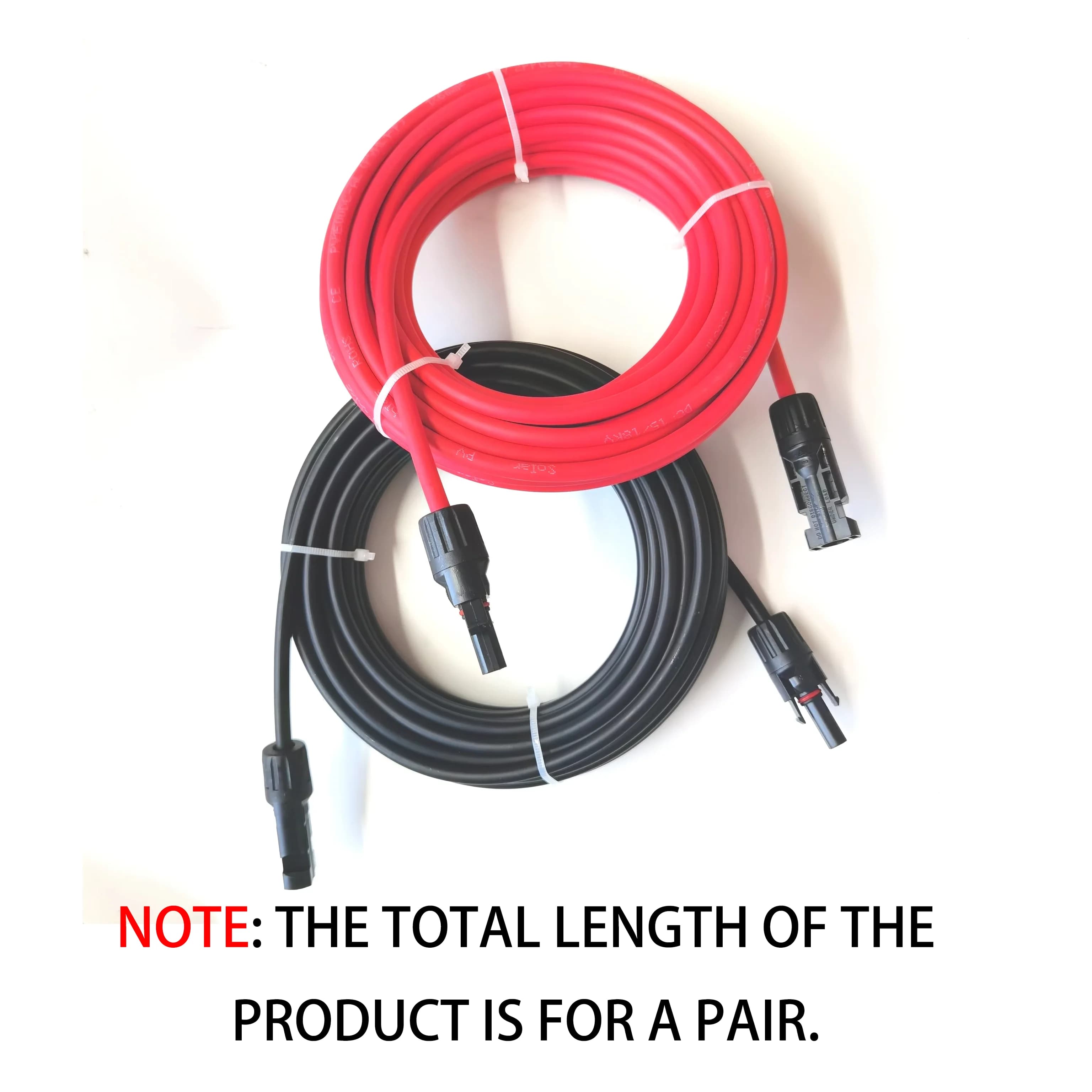 1 Pair Red and Black Double Ends Solar Extension Cable with Connector 2-10 Meters 4mm2/6mm2 Solar Panel Cable Photovoltaic Wire