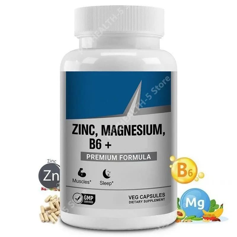 Integratore in Capsule di Zinco, Magnesio e Vitamina B6 per il Supporto Quotidiano di Salute e Benessere, 2 Capsule per Porzione, 60 Capsule per Adulti
