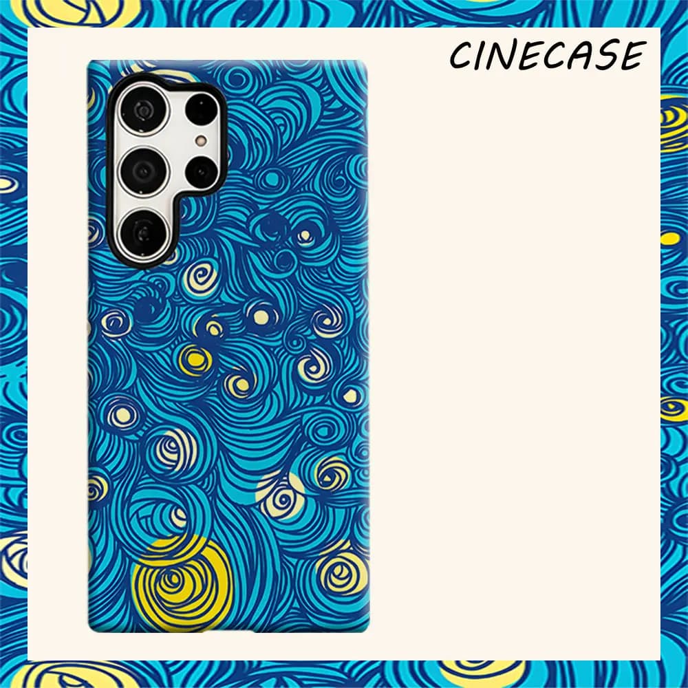 Van Gogh Blue Wave Tile For Samsung Galaxy S26 S25 S24 A56 A36 Dual Layer Luxury Fashion Full Lens Protective Case