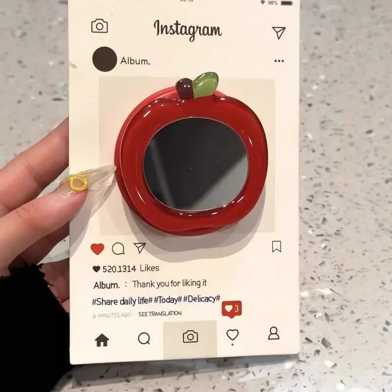 Korean Cute 3D Apple Makeup Mirror For Magsafe Griptok Holder Phone Finger Ring Stand Support For iPhone 16 Girl Bracket