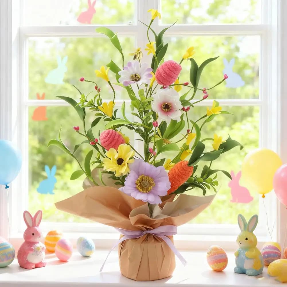 Artificial Easter Potted Plants 16.5 inches Easter Egg Tree Decoration Easter Centerpiece Tabletop Easters Tree Spring Decor