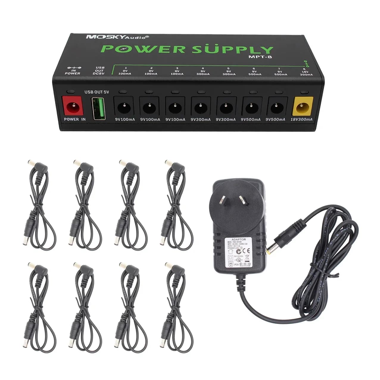 MOSKY MPT-8 Guitar effects pedal power supply 8 isolated DC outputs/USB output 5V for guitar accessories 9V 100-500Mah 18V 300Mah