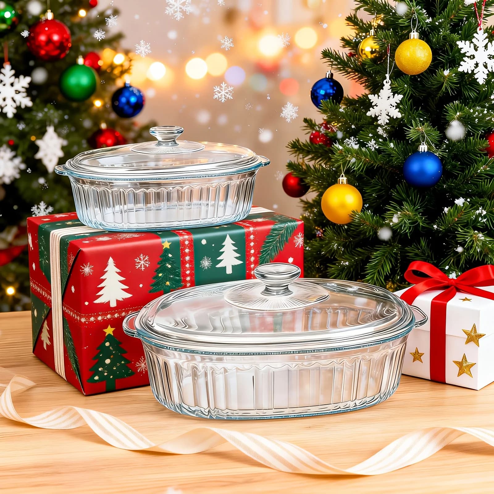 Set di teglie da forno in vetro con coperchio, casseruole con coperchi in vetro, 61oz, 95oz, adatte a forno e microonde, contenitori versatili in vetro per alimenti, ideali per dolci, pollo, pasta, per le feste.