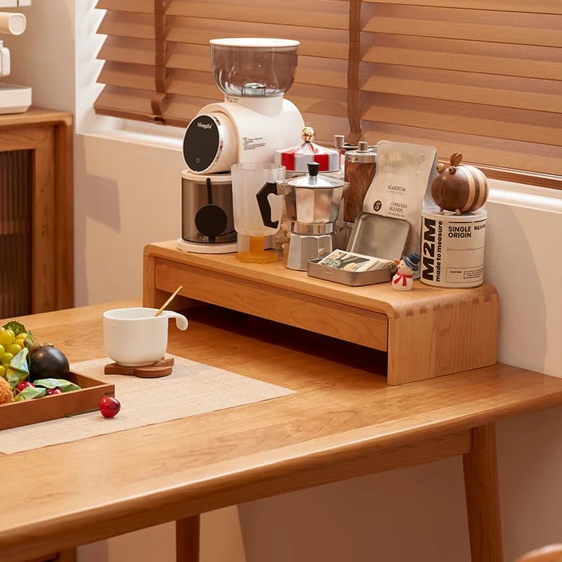 Support Cherry Wood Monitor with Drawer, Desk Organizer in Solid Wood for Computer, Ergonomic shelf with storage space, Arredo Office