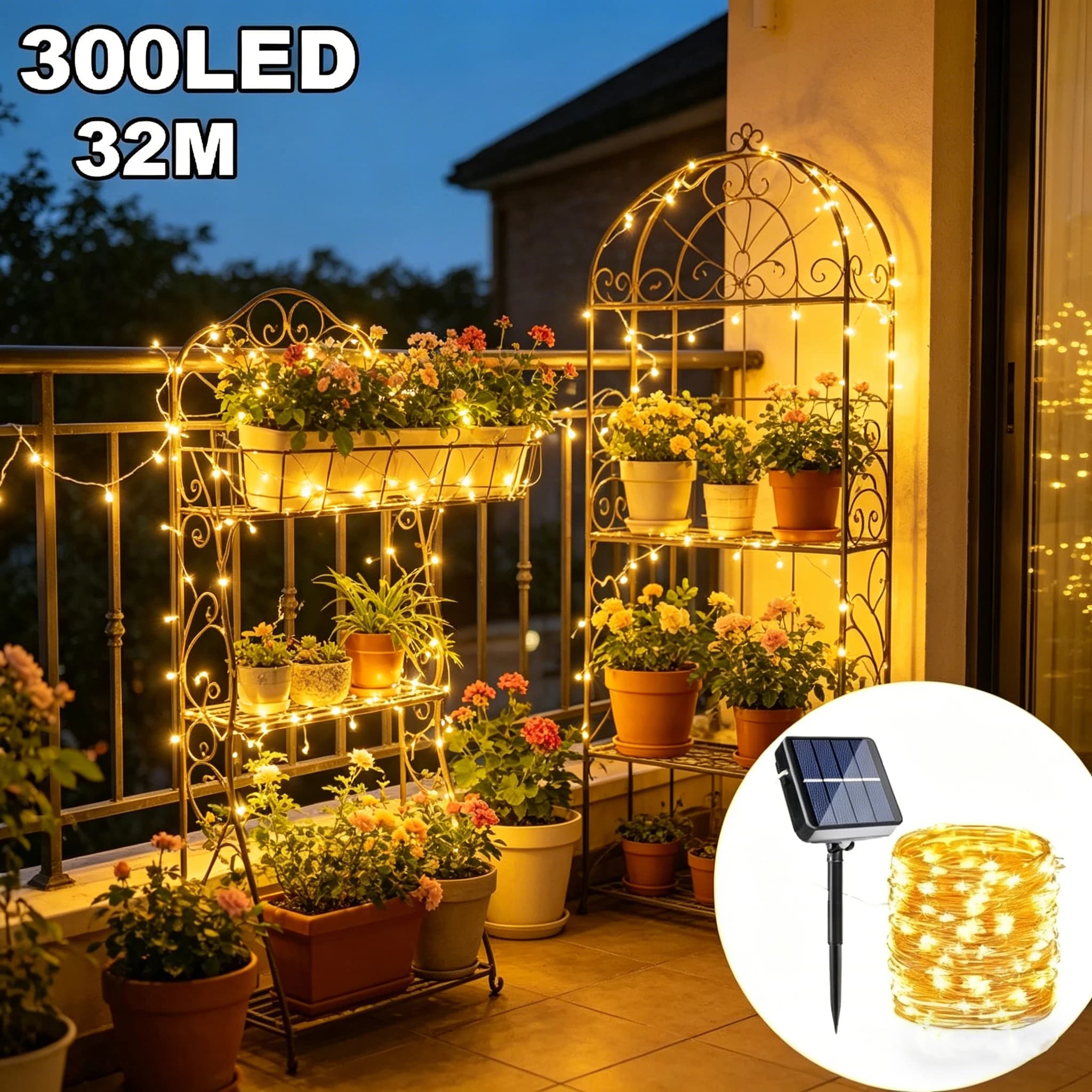 Luci Solari a Corda per Esterni Impermeabili, 8 Modalità, Luci Scintillanti a Striscia, Ghirlanda Luminosa per Patio, Giardino, Prato, Alberi, Cortile, Recinzione