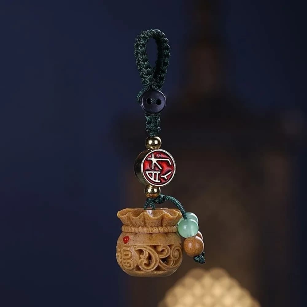 Wood Sandalwood Sachet Pendant Keychain Hollow Carved Lantern Essential Oil Diffuser Pendant Metal Round Shape