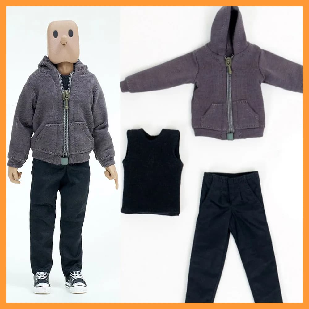1/12 Soldato maschio Casual Cappotto con cerniera con cappuccio Gilet nero Pantaloni cargo a gamba dritta Set per corpo Action Figure da 6 pollici Mdoel