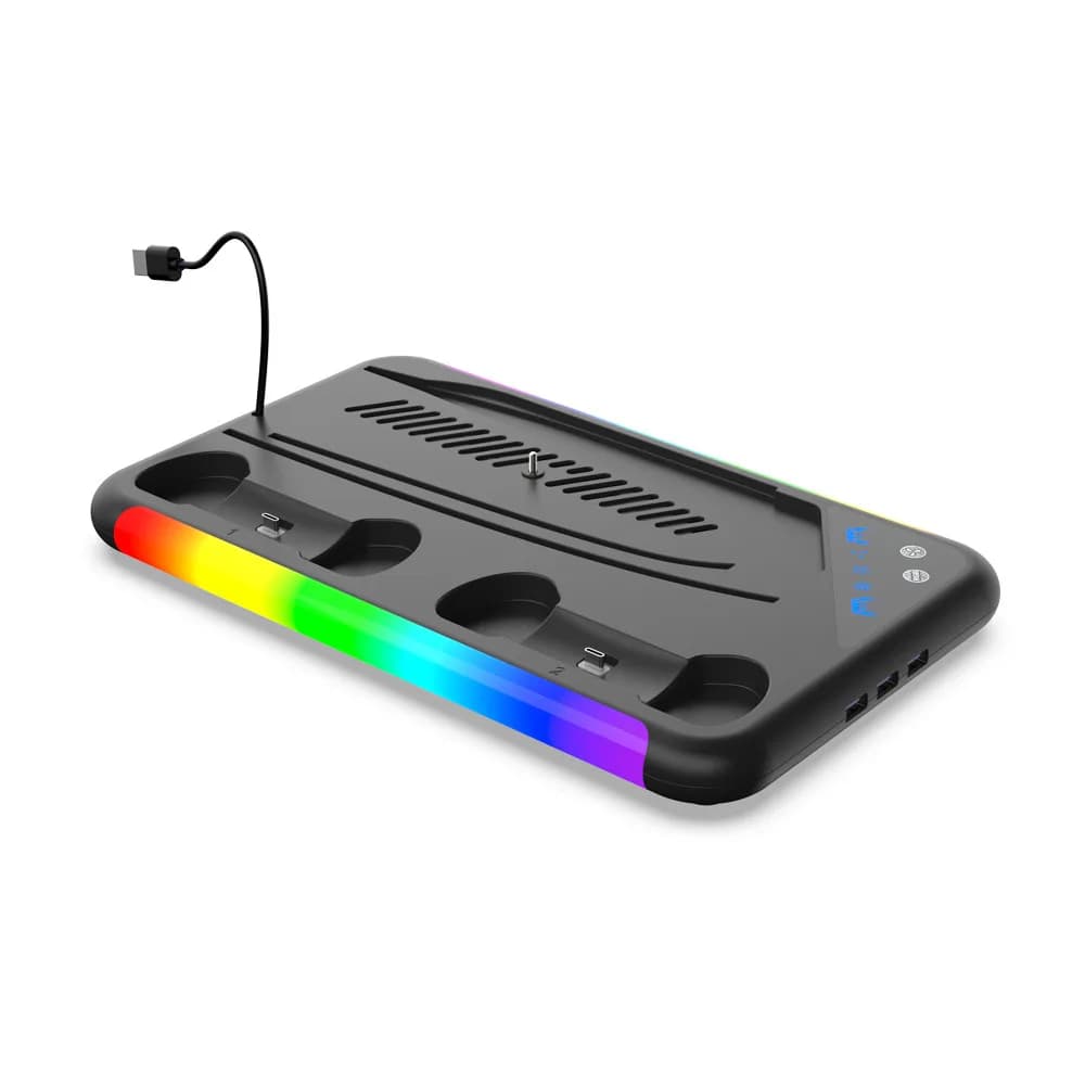 Supporto RGB con ventola di raffreddamento e caricatore doppio per controller per PS5 e PS5 Slim