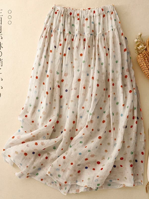 Korean Style Half Skirt Women's Summer New Lazy Atmosphere Print Pleated Splicing Long Skirt Breathable Skin-Friendly Cotton ...