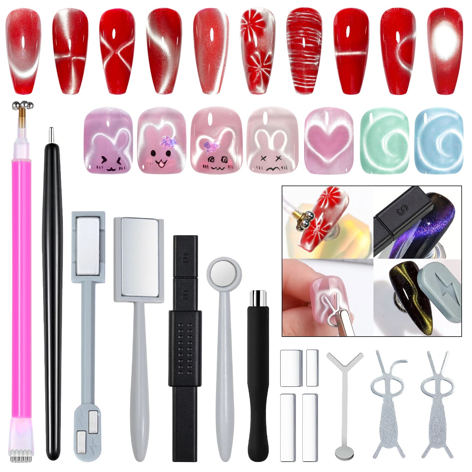 Set di magneti per unghie Cat Eye da 14 pezzi Strumenti per bastoncini magnetici per nail art Blocchi magnetici per kit di accessori per nail art con effetto smalto gel