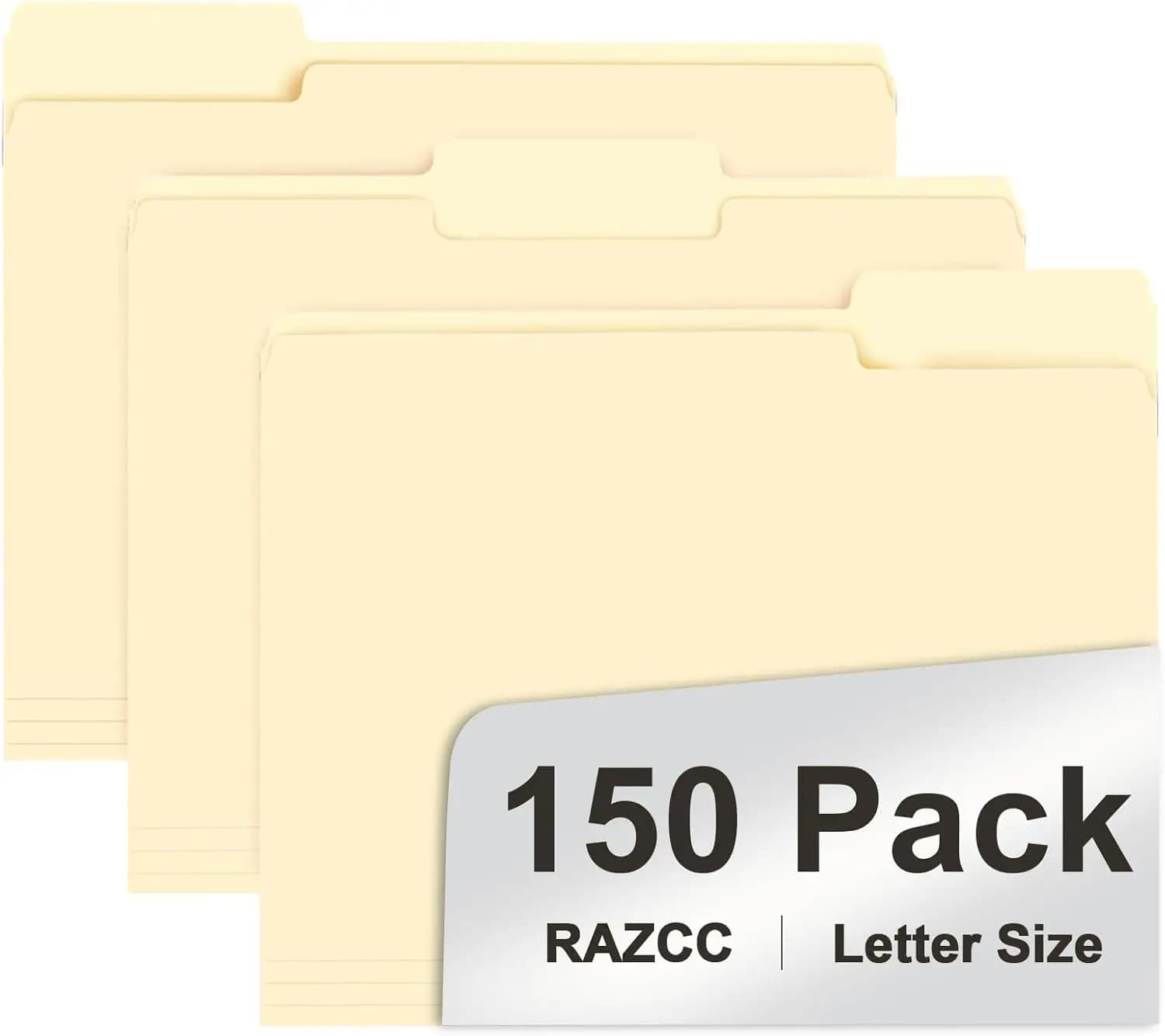 Confezione da 150 Cartelle in Carta Manila Formato Letter, con Linguetta a 1/3 per Organizzazione e Facile Archiviazione, Ideali per Ufficio