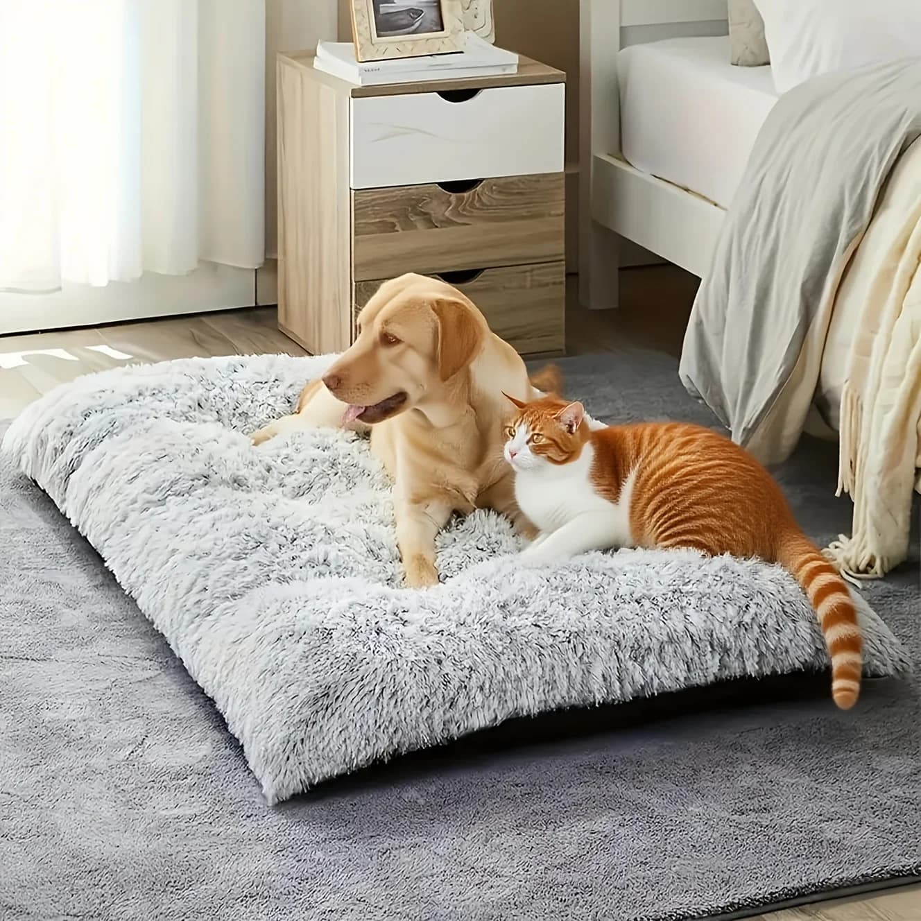 Letto per cani di peluche di grandi dimensioni Divano addensato per cani caldi Tappetino per letto per cani Tappetino per casse per cani di taglia piccola, media e grande Fondo antiscivolo