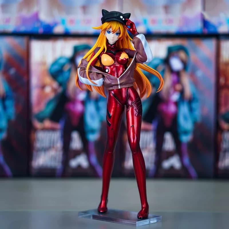 Action Figure Asuka con Orecchie da Gatto in EVA da 27cm, Statuetta Anime con Occhi in Resina, Ornamento da Scrivania, Modellino da Collezione, Decorazione per PC, Regalo per Ragazzi