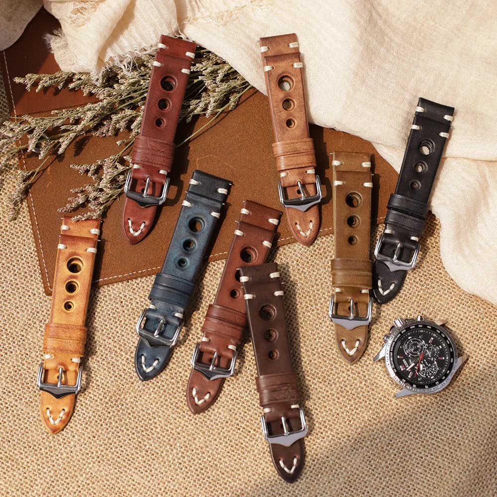 Hand-made watch bracelet in cow leather first layer black brown 20mm 22mm 24mm men's strap in genuine vintage leather