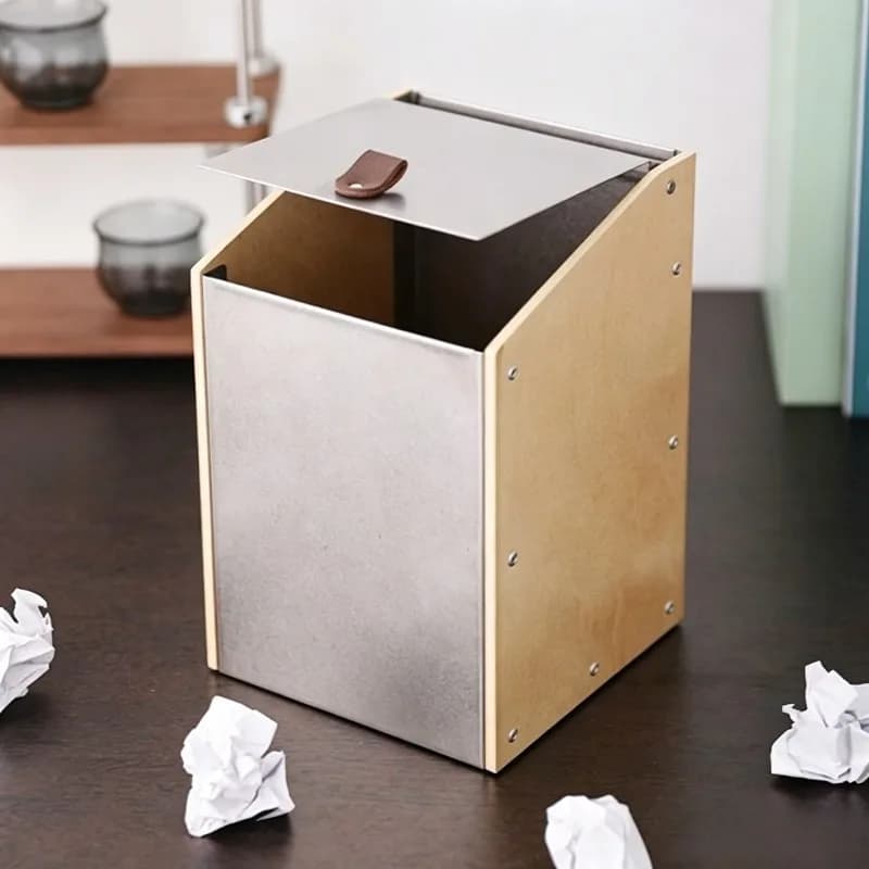 Stainless Steel Waste Bins Desktop Trash Can Dining Table Mini Decoration Wastebasket with Lid Portable Luxury Paper Recycle Bin