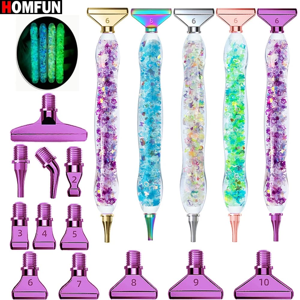 HOMFUN Kit di pittura artistica con diamanti da 19 pezzi - Penna luminosa ergonomica con punte metalliche in acciaio inossidabile da 12 pezzi, accessori per punte a vite