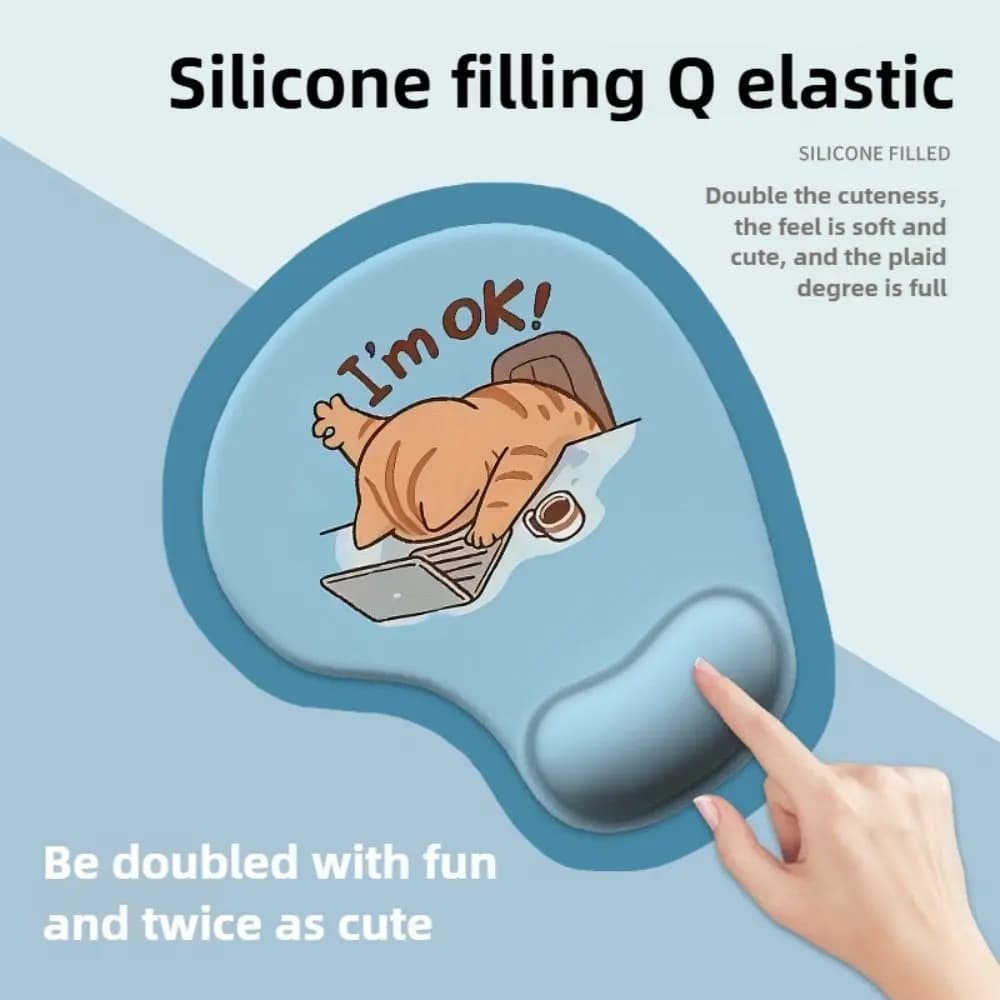 Tappetino per mouse resistente e antiscivolo con animali dei cartoni animati, poggiapolsi in silicone morbido e confortevole, superficie liscia, supporto ergonomico per il polso da scrivania