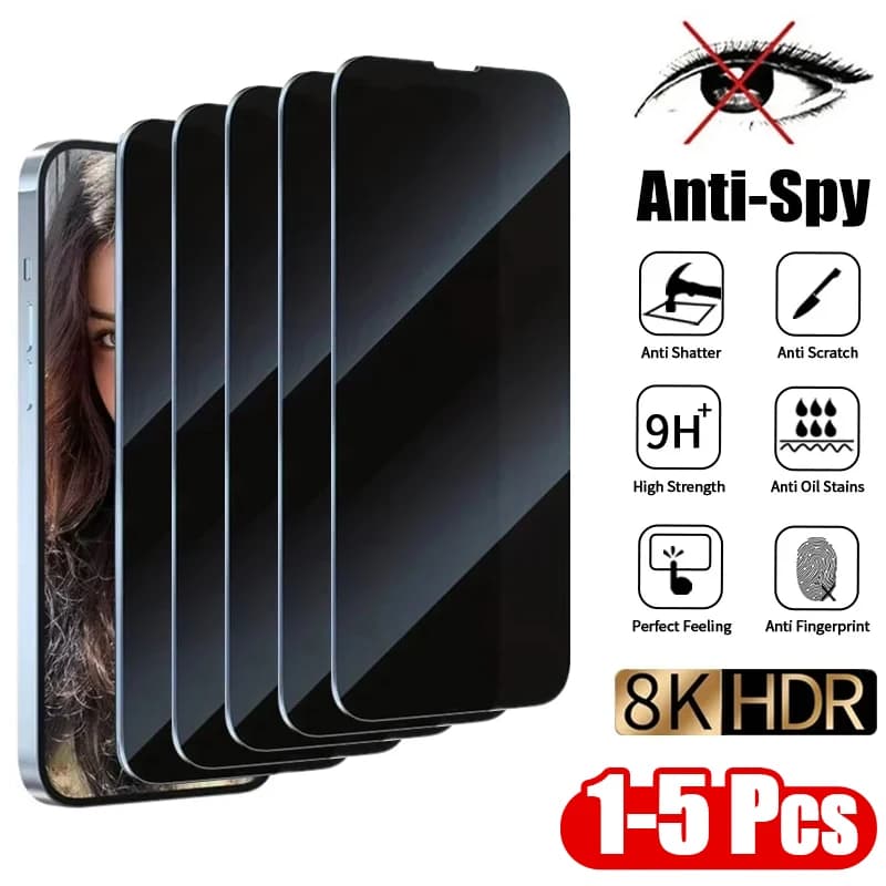 1-5 pezzi in vetro temperato anti-spia per IPhone 16 15 14 13 12 11Pro Max protezione schermo privacy a copertura totale per iPhone 13 14 15 vetro