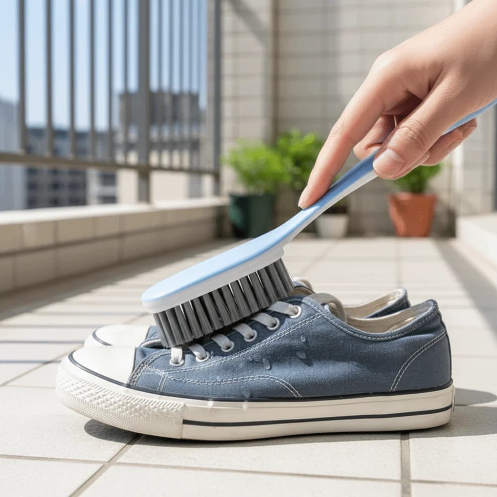 Scrubber portatile per macchie di bucato, setole morbide, manico lungo, spazzola per scarpe, setole dense, set di spazzole per la pulizia dei vestiti