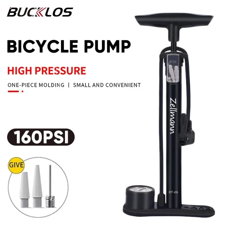 Pompa per bicicletta BUCKLOS pompa ad aria 160PSI con manometro adattatore per valvola Schrader Presta pompa ad alta pressione per pavimento manuale per bicicletta