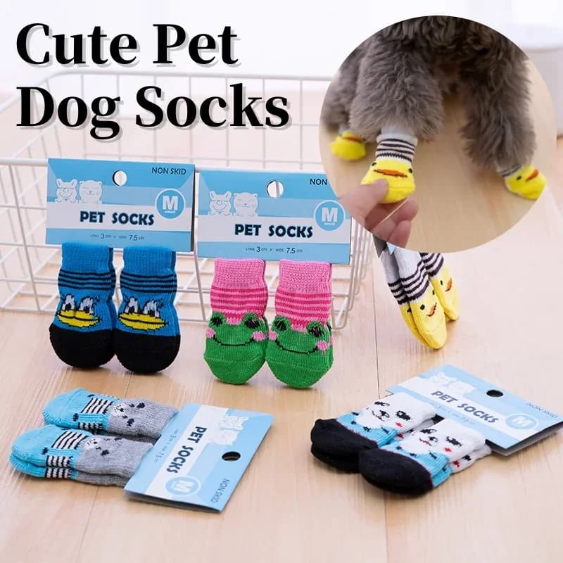 4 pezzi/set di graziosi calzini per cani da compagnia con scarpe antiscivolo stampate per gatti e cuccioli per proteggere e prevenire lo sporco, calzini caldi per animali domestici