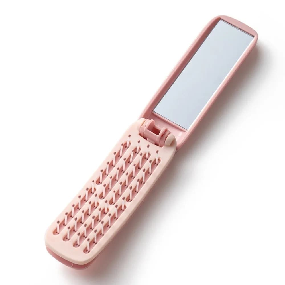 Anti-Static 2-in-1 Comb Mirror Hollow Design Self Cleaning Fold Volumizing Hair Brush Comfortable Scalp Massage