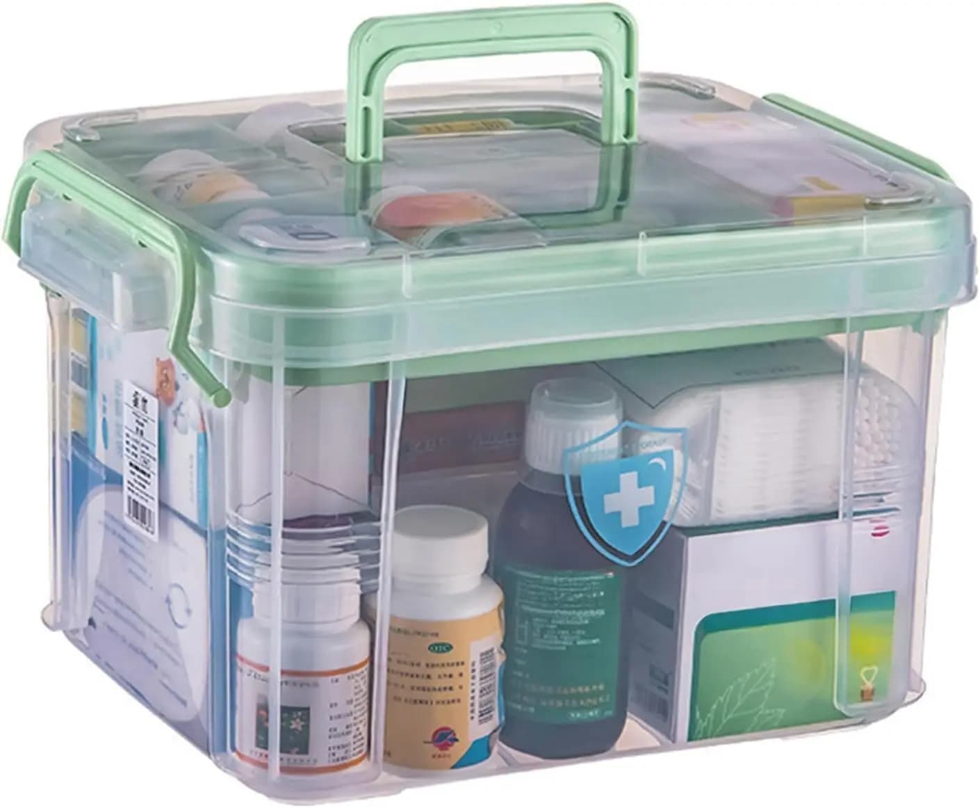 Transparent Container for Medicines with Tray and Handle, Plastic Reinforced Container