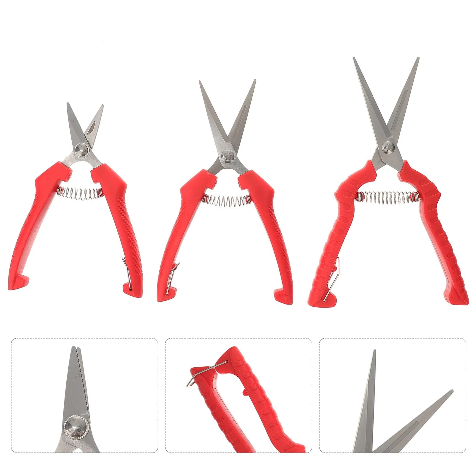 Set of 3 Stainless Steel Power Scissors, Garden Tools with Ergonomic Handle and Integrated Spring for External Gardening, Hydroponic and Serra