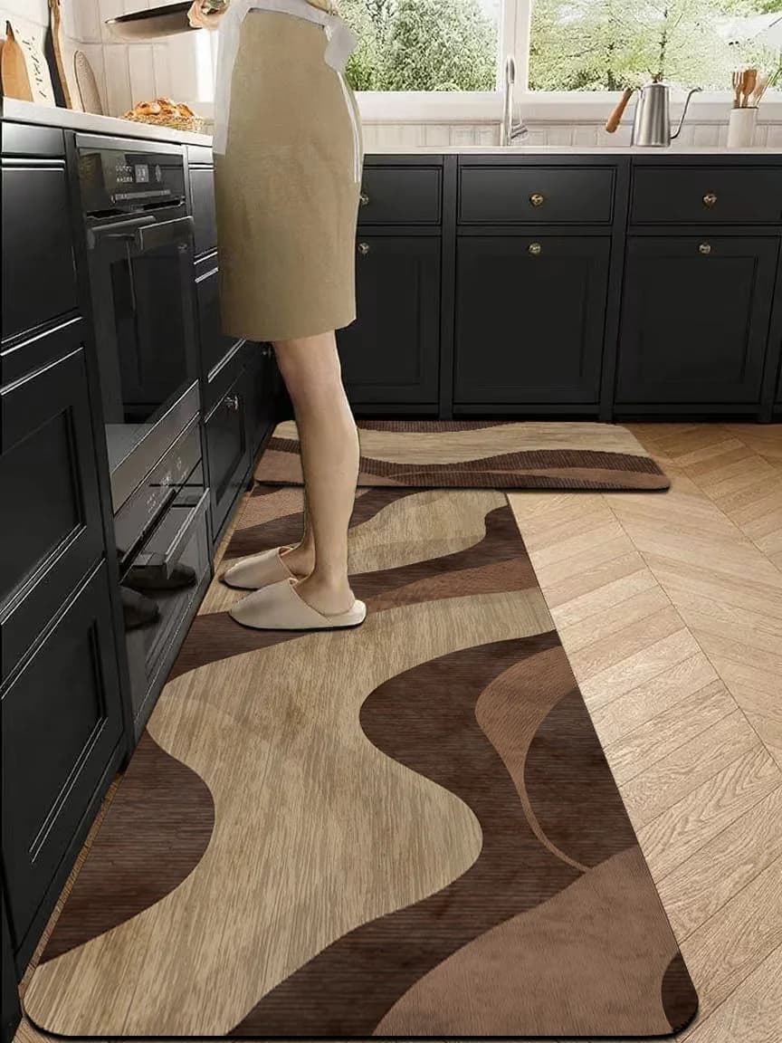 Nuovo Tappetino da Cucina e Tappeto da Bagno con Motivo Astratto a Onde in Stile Wabi-Sabi | Antiscivolo, Altamente Assorbente e Facile da Pulire