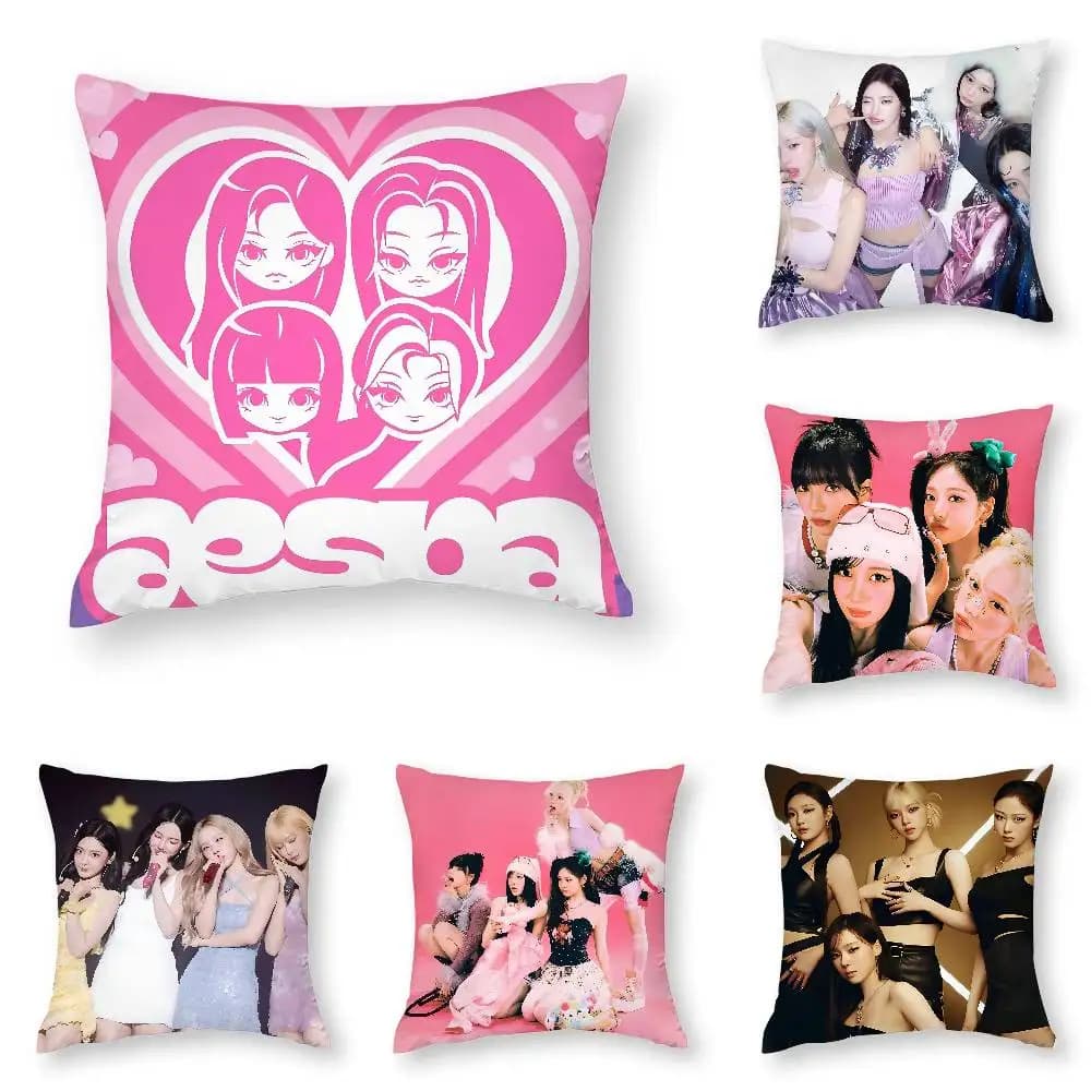 Kpop A-AespaS-K-Karina Federa per cuscino quadrata con stampa fronte-retro per divano, casa, camera da letto, decorazione regalo