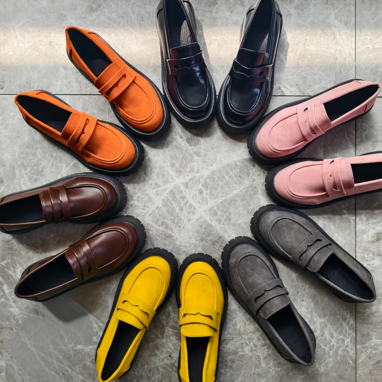 Scarpe da donna primavera/autunno con tacco quadrato, suola spessa antiscivolo, punta tonda, in pelle scamosciata PU, sneakers casual da esterno alla moda, mocassini, taglia grande 44