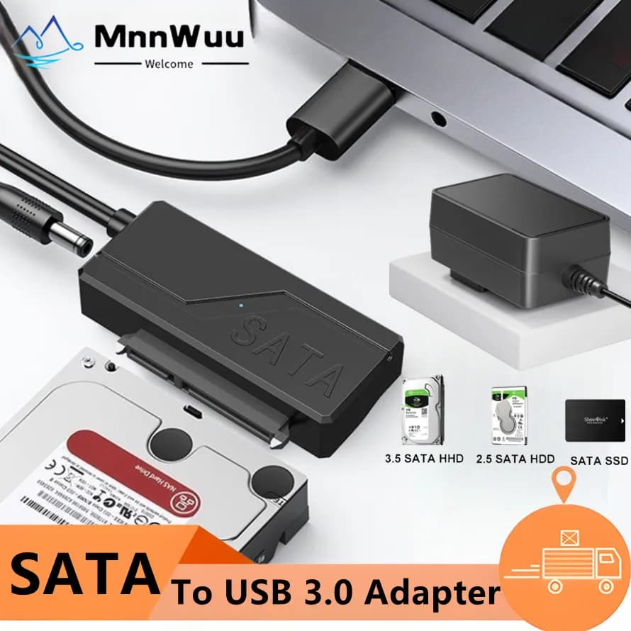 Cavo per disco rigido esterno da USB 3.0 a SATA con adattatore di alimentazione UE/USA/Regno Unito Cavo adattatore SATA a USB 3.0 per HDD SSD da 3,5 2,5 pollici