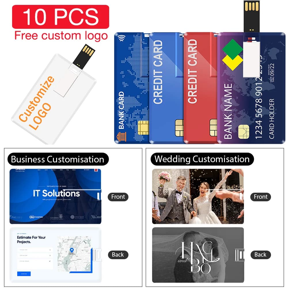 10 PZ LOTTO Carta USB Flash Drive Logo Personalizzato Gratuito Pen Drive Stampa A Colori Memory Stick Dispositivo di Archiviazione All'ingrosso Pendrive 32G 64GB